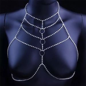 Rhinestone body chain necklace adjustable silver